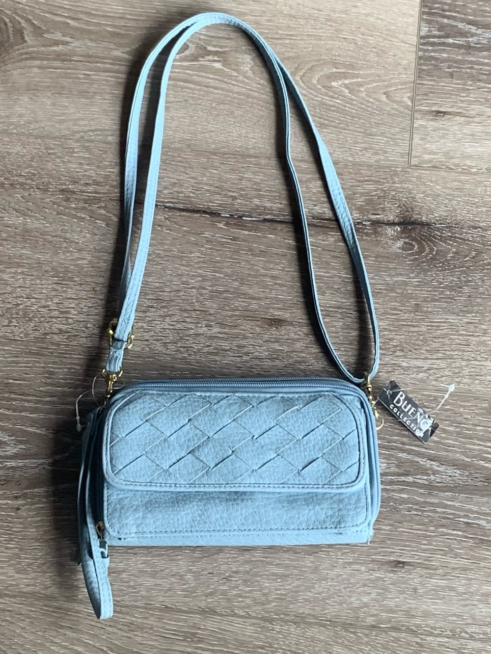 Bueno Light Blue Woven Crossbody Wallet Bag